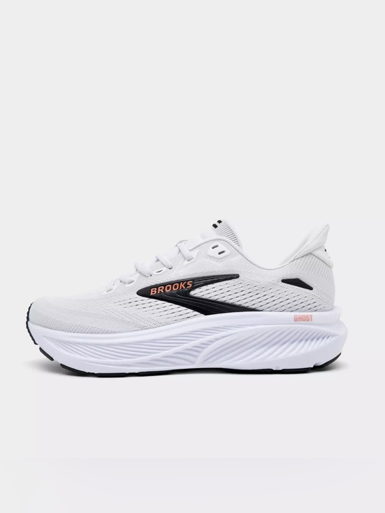 Brooks Shoes - Brooks Ghost 18 road-running shoes in white, black, and rose gold size women’s 8